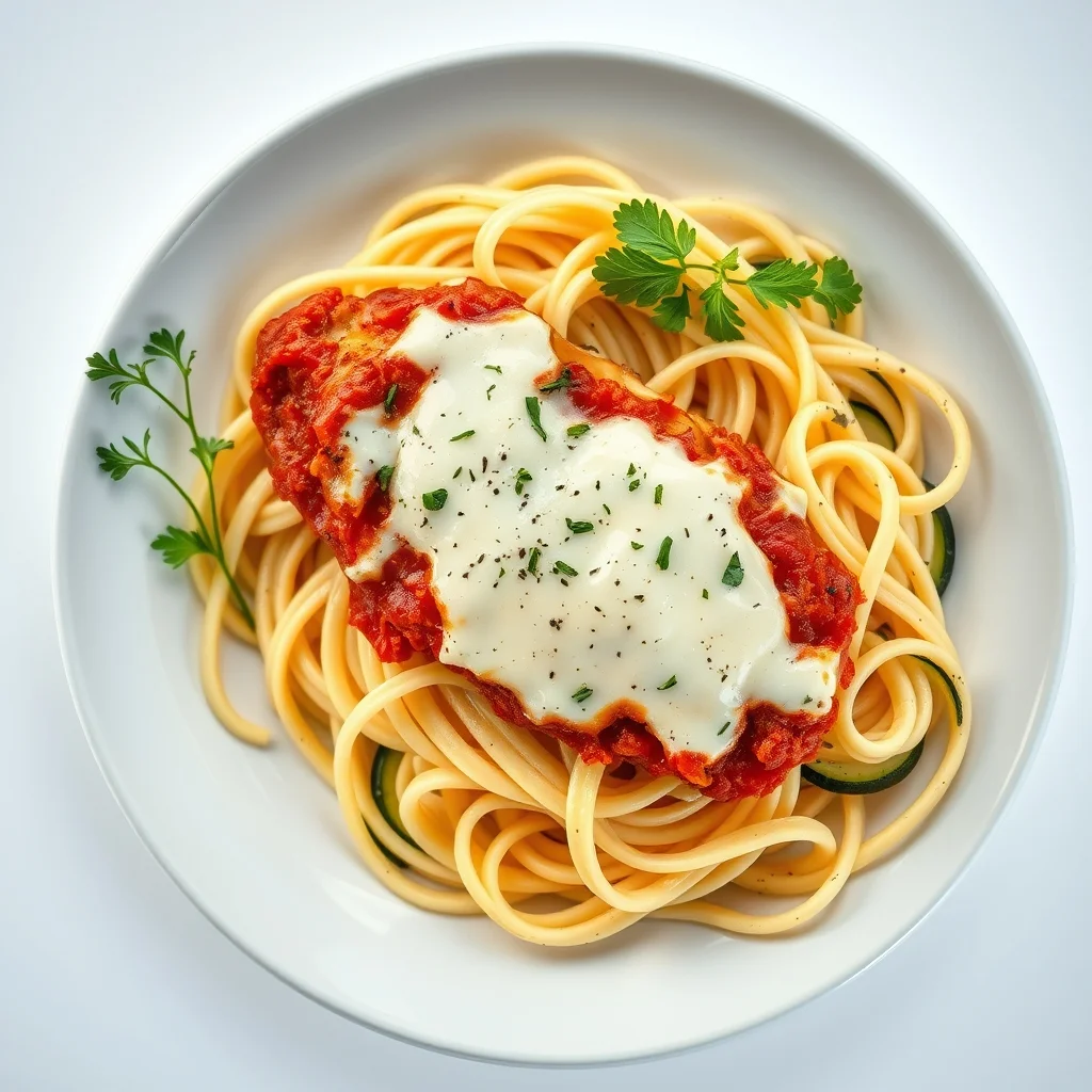 Baked Chicken Parmesan with Zucchini Noodles