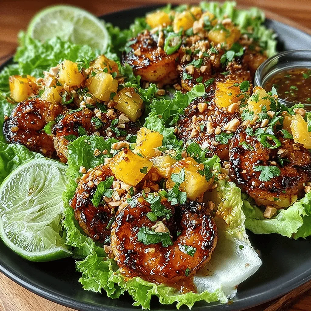 Tropical Shrimp Lettuce Wraps with Pineapple Glaze