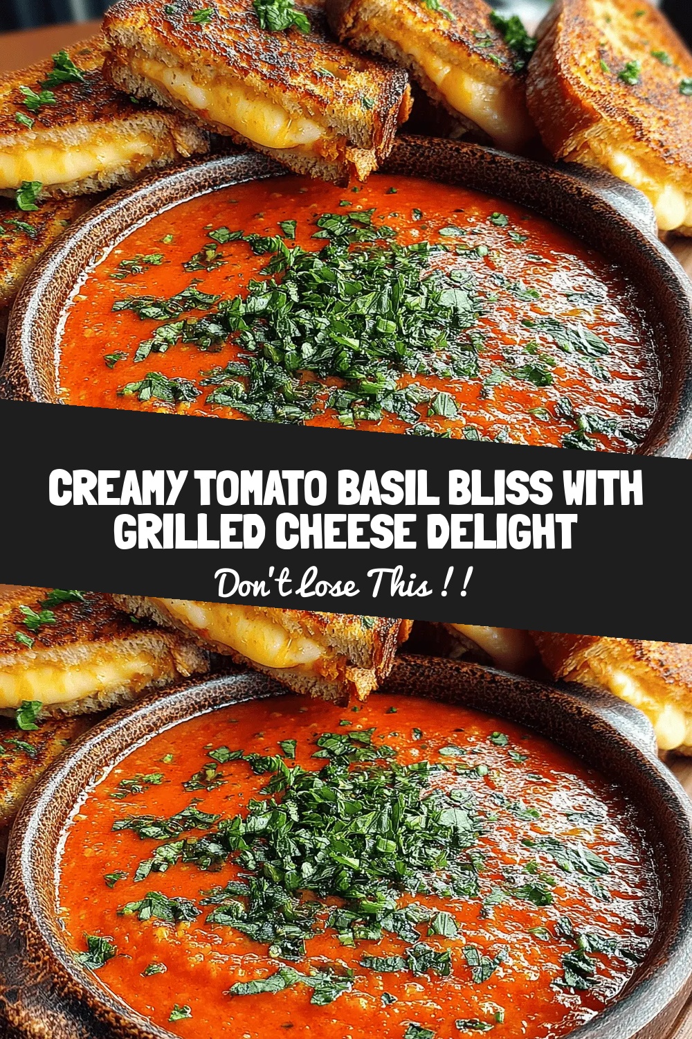 Creamy Tomato Basil Bliss with Grilled Cheese Delight