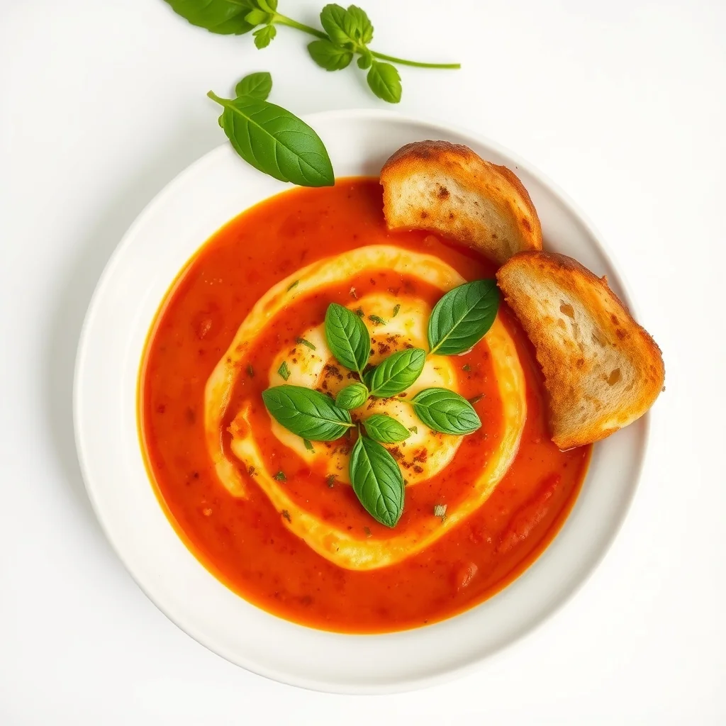 Sun-Kissed Tomato Basil Bliss Soup with Crunchy Grilled Cheese