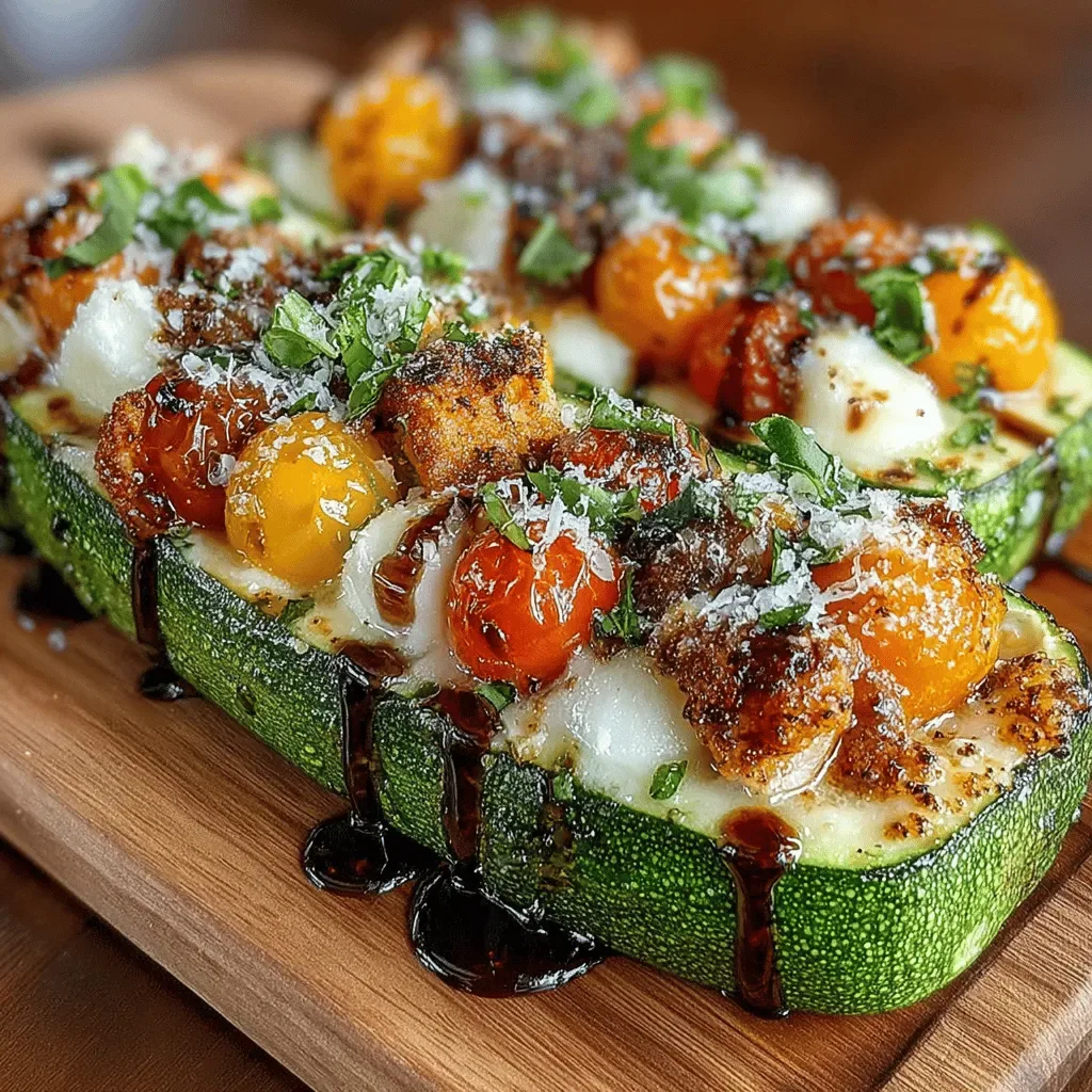 Cheesy Tomato Delight: Mozzarella Basil Stuffed Zucchini Boats