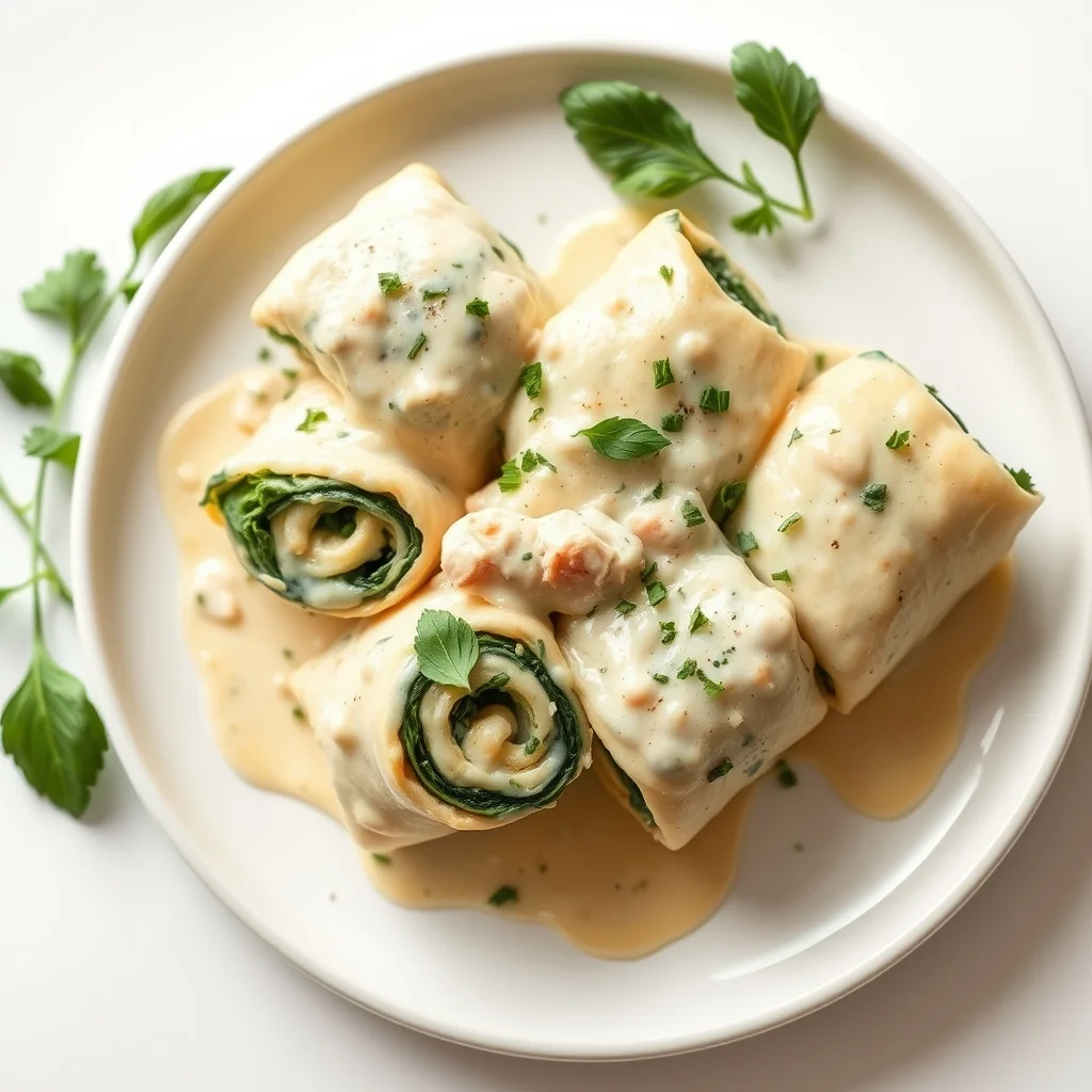 Creamy Chicken Alfredo Spinach Roll-Ups