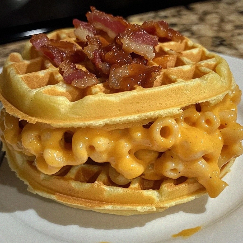 BBQ Bacon Mac & Cheese Waffle Sandwiches Recipe
