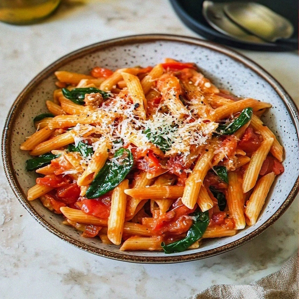 Delicious Tomato Spinach One Pot Pasta in 30 Minutes