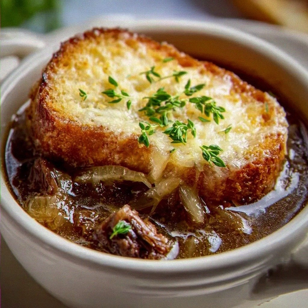 French Onion Short Rib Soup with Gruyere Toast – Cozy Comfort Magic!