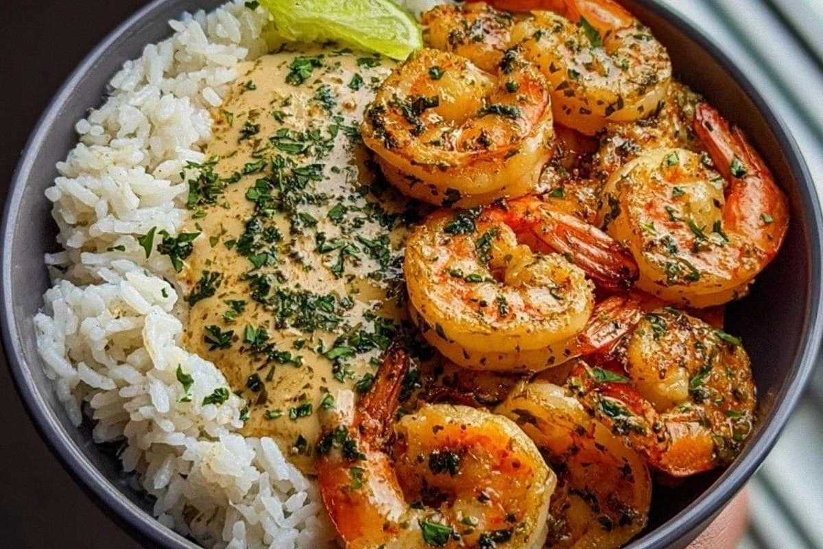 Garlic Butter Shrimp Bowl Recipe with Creamy Herb Rice