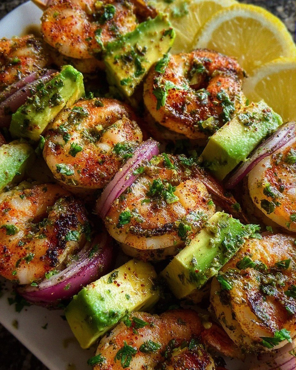 Garlic Shrimp Avocado Skewers