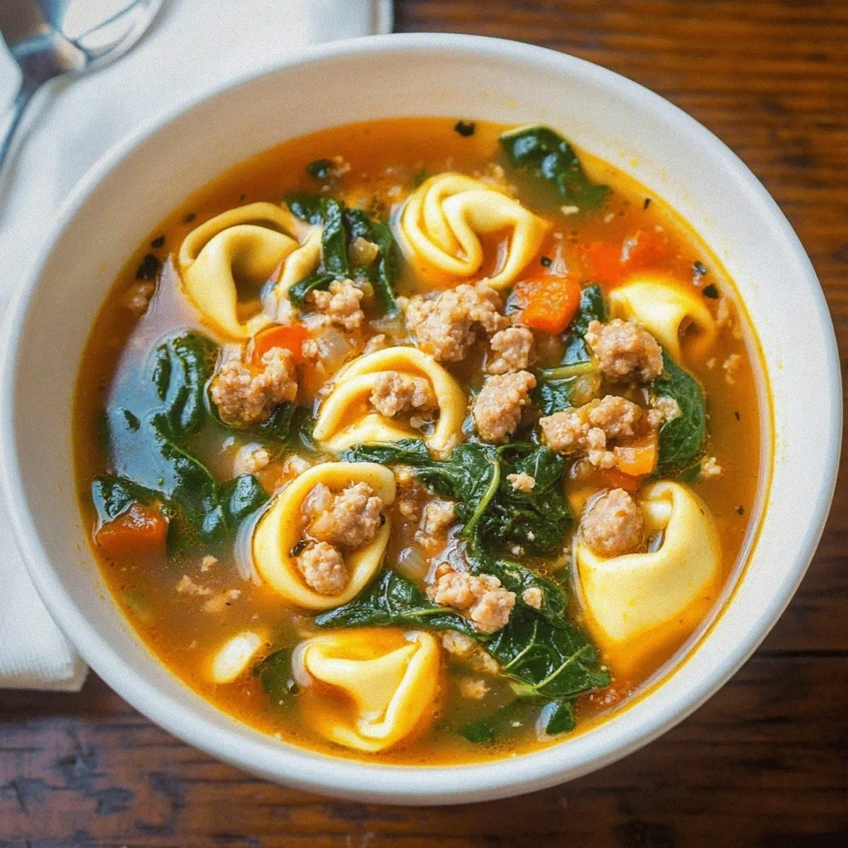 Spinach and Tortellini Soup with Sausage for Cozy Nights