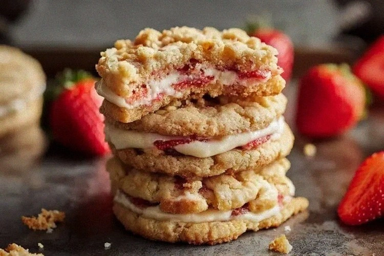 Strawberry Crunch Cheesecake Stuffed Cookies