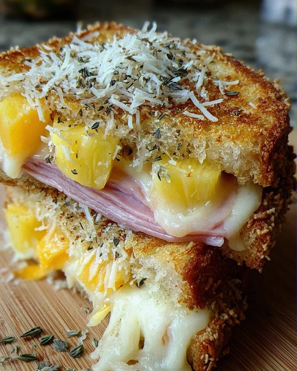 Cheese Crusted Hawaiian Grilled Cheese