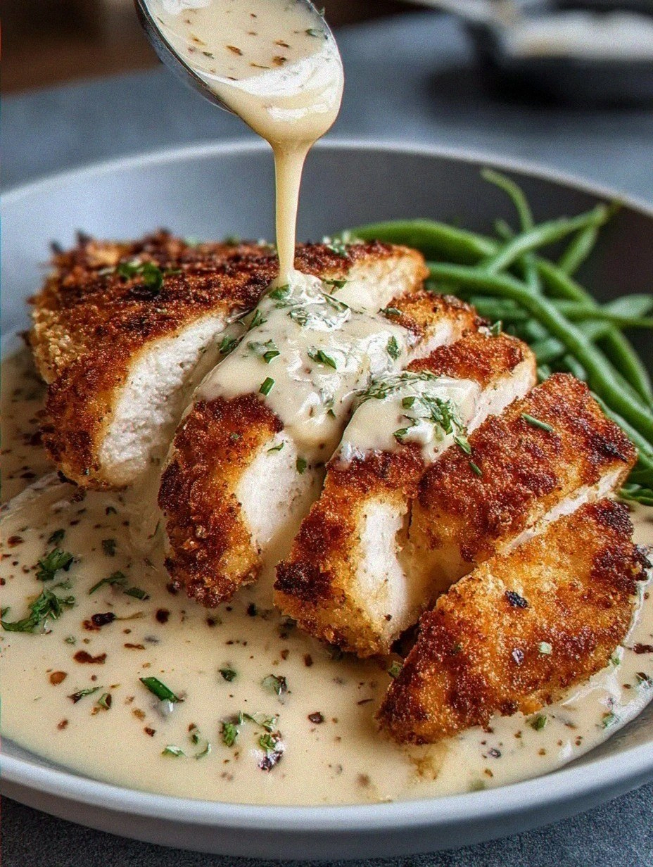 Creamy Parmesan Crusted Chicken with Garlic Sauce