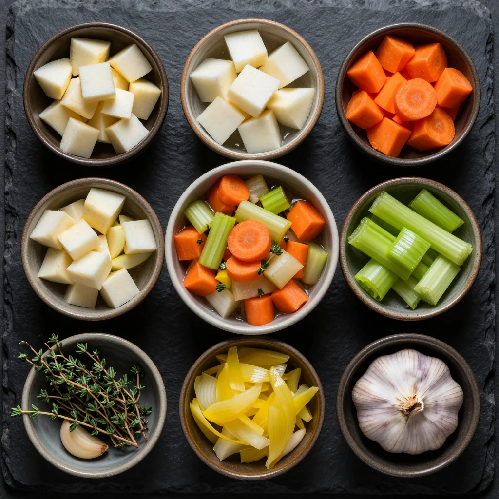 Ingredients for batch cook this cozy one pot winter vegetable and turnip stew