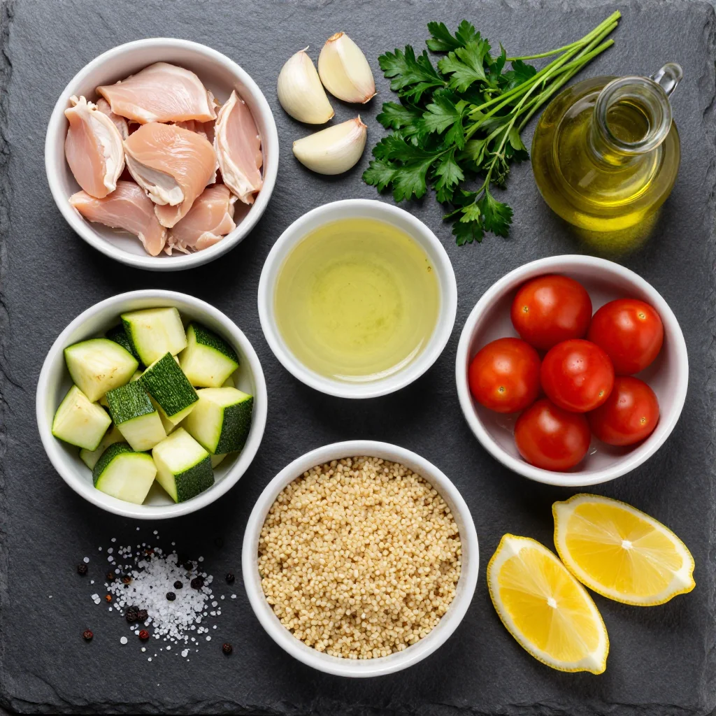 Ingredients for healthy garlic and herb chicken casserole for busy weeknights