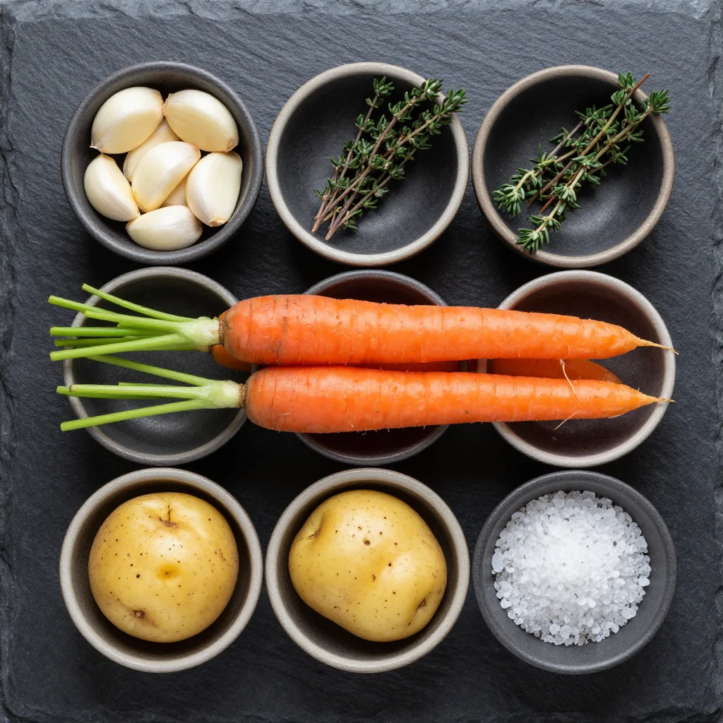 Ingredients for light lemon garlic roasted carrots and potatoes for clean eating dinners