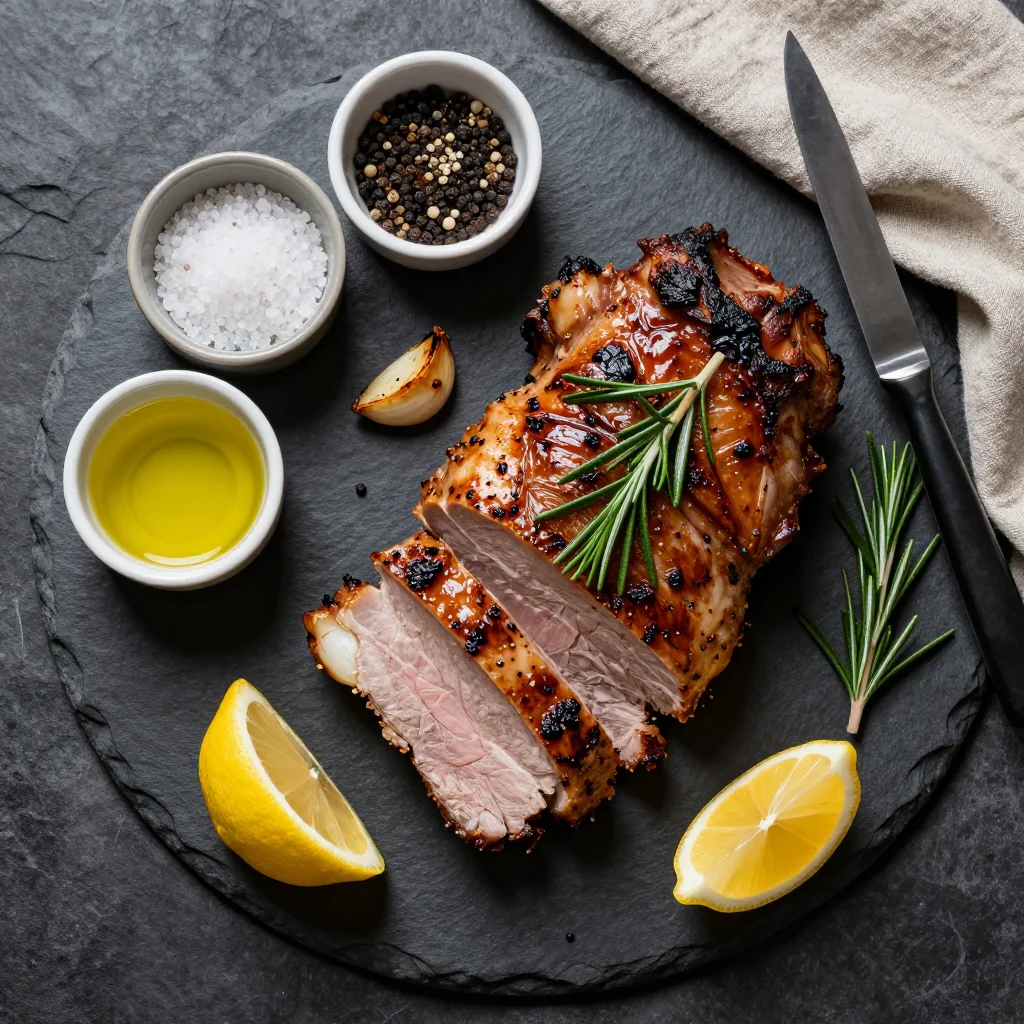 Ingredients for slow roasted pork loin with rosemary and garlic for christmas