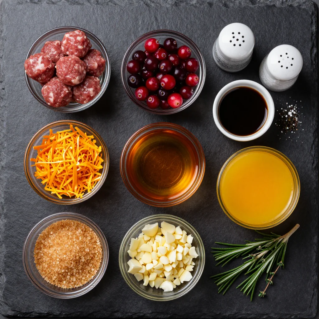 Ingredients for sweet cranberry orange meatballs for christmas eve family dinners