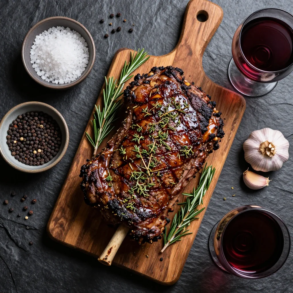 Ingredients for tender herb-crusted prime rib roast for christmas family gatherings