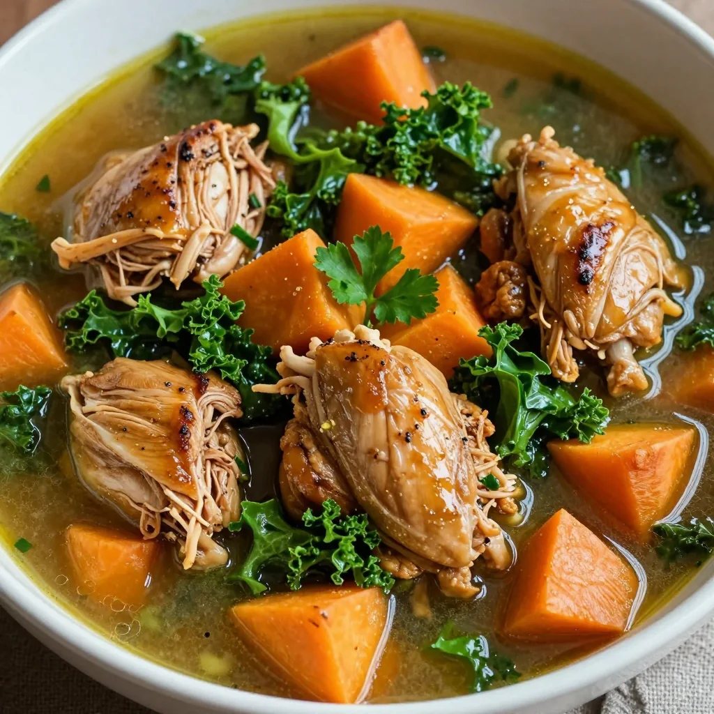 batch cook chicken stew with sweet potatoes and kale for easy meals