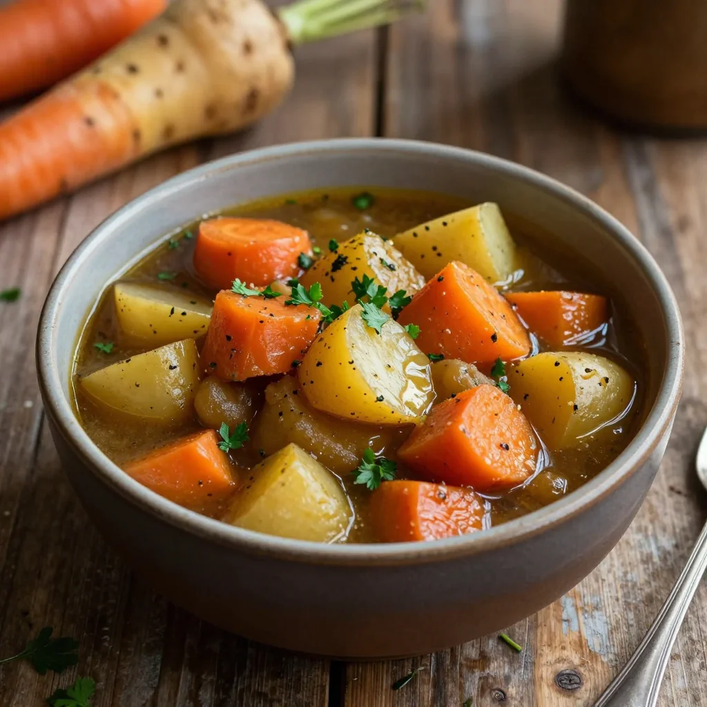 batch cook garlic and herb root vegetable stew for family meals