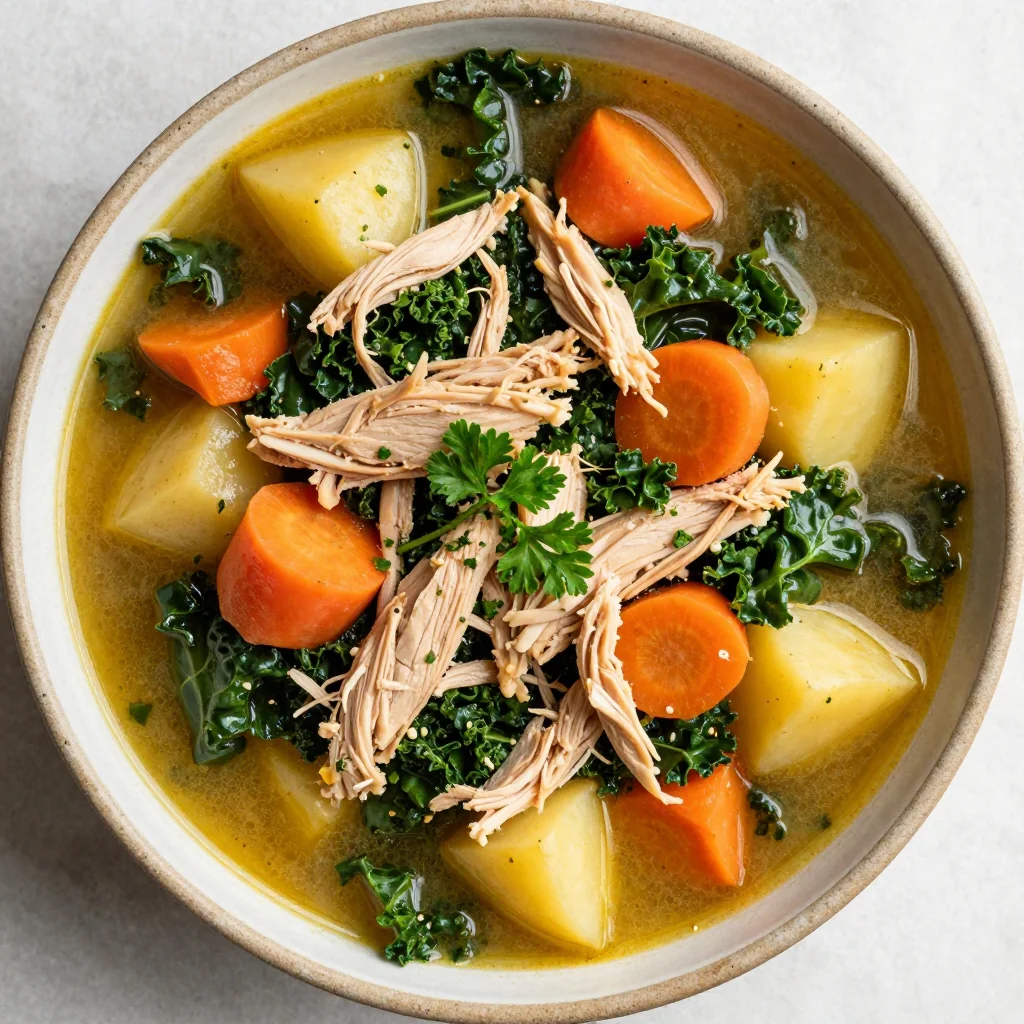 batch cook healthy slow cooker chicken and kale stew with root vegetables