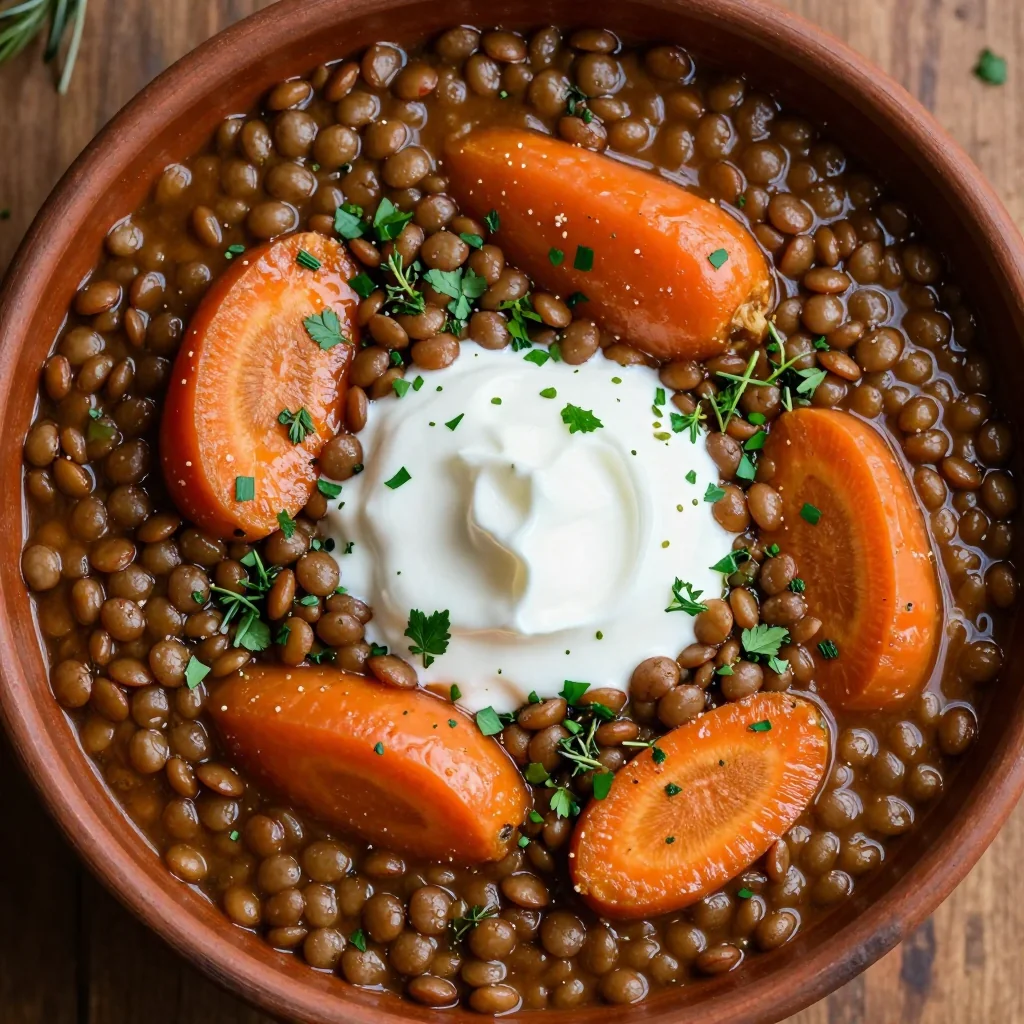 batch cook hearty lentil and carrot stew with fresh winter herbs