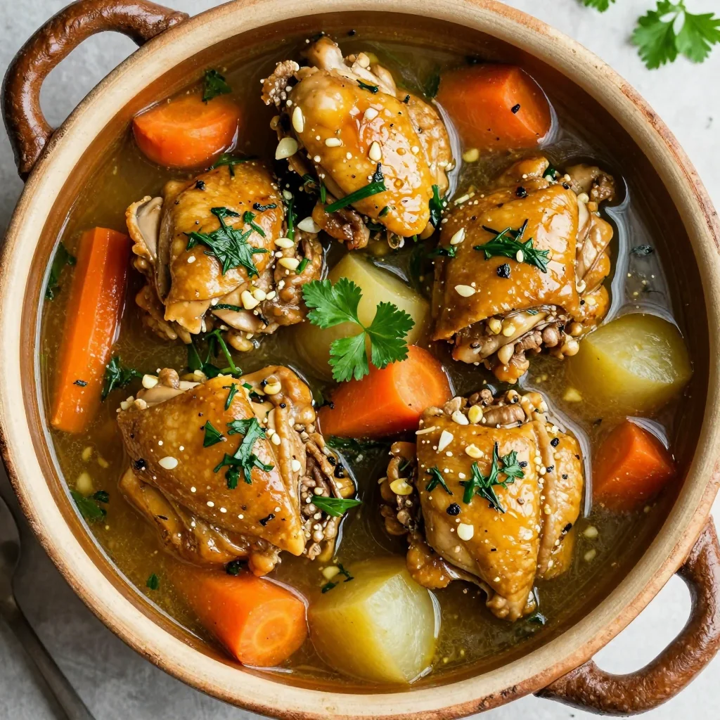 batch cooking garlic and herb chicken stew with carrots and parsnips
