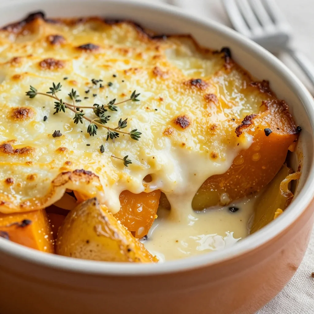 budget friendly roasted winter squash and potato gratin with garlic