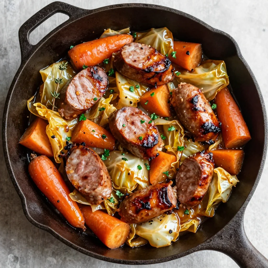 budgetfriendly cabbage and sausage skillet with root vegetables for winter