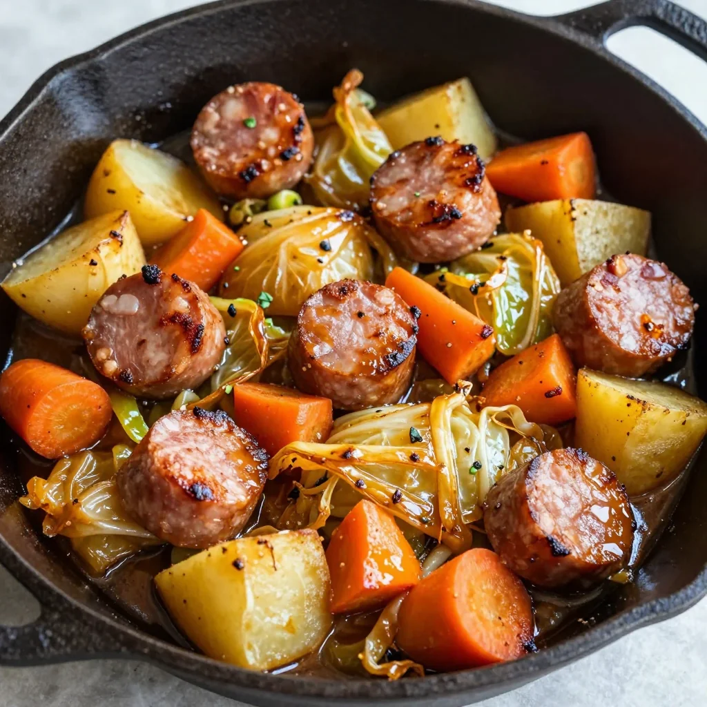 budgetfriendly cabbage and sausage skillet with root vegetables for winter