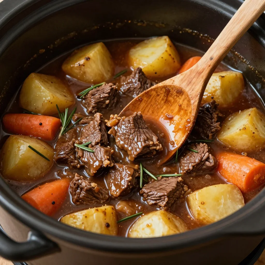 budgetfriendly slow cooker beef stew with potatoes and rosemary