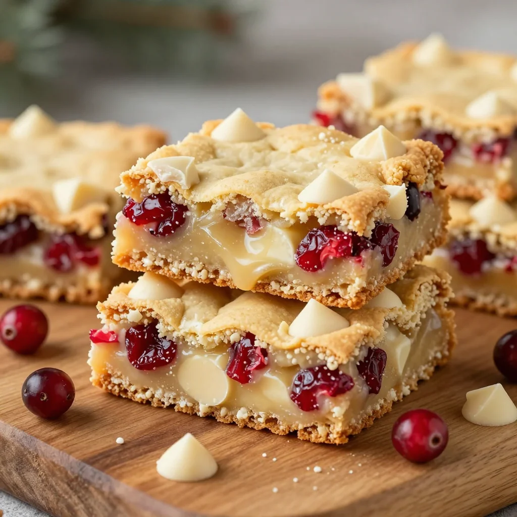 christmas cookie bars with white chocolate and cranberries for baking parties