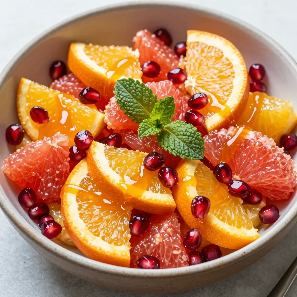 citrus and pomegranate winter fruit salad with honeyorange dressing
