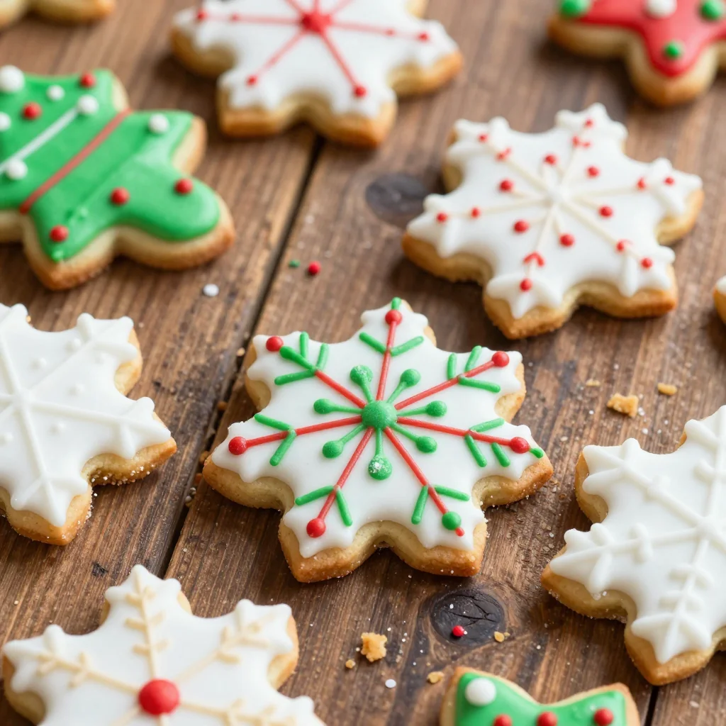 classic christmas cookies with frosted holiday decorations and icing
