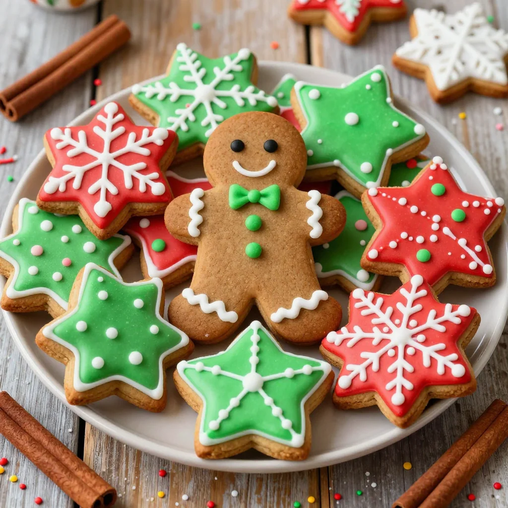 classic christmas cookies with frosted holiday decorations and icing