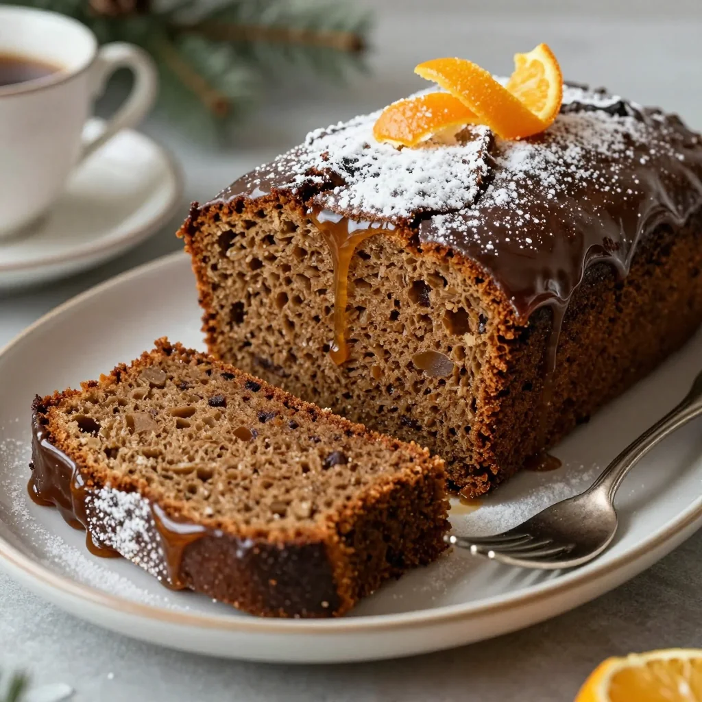 classic gingerbread loaf cake with molasses glaze for christmas tea