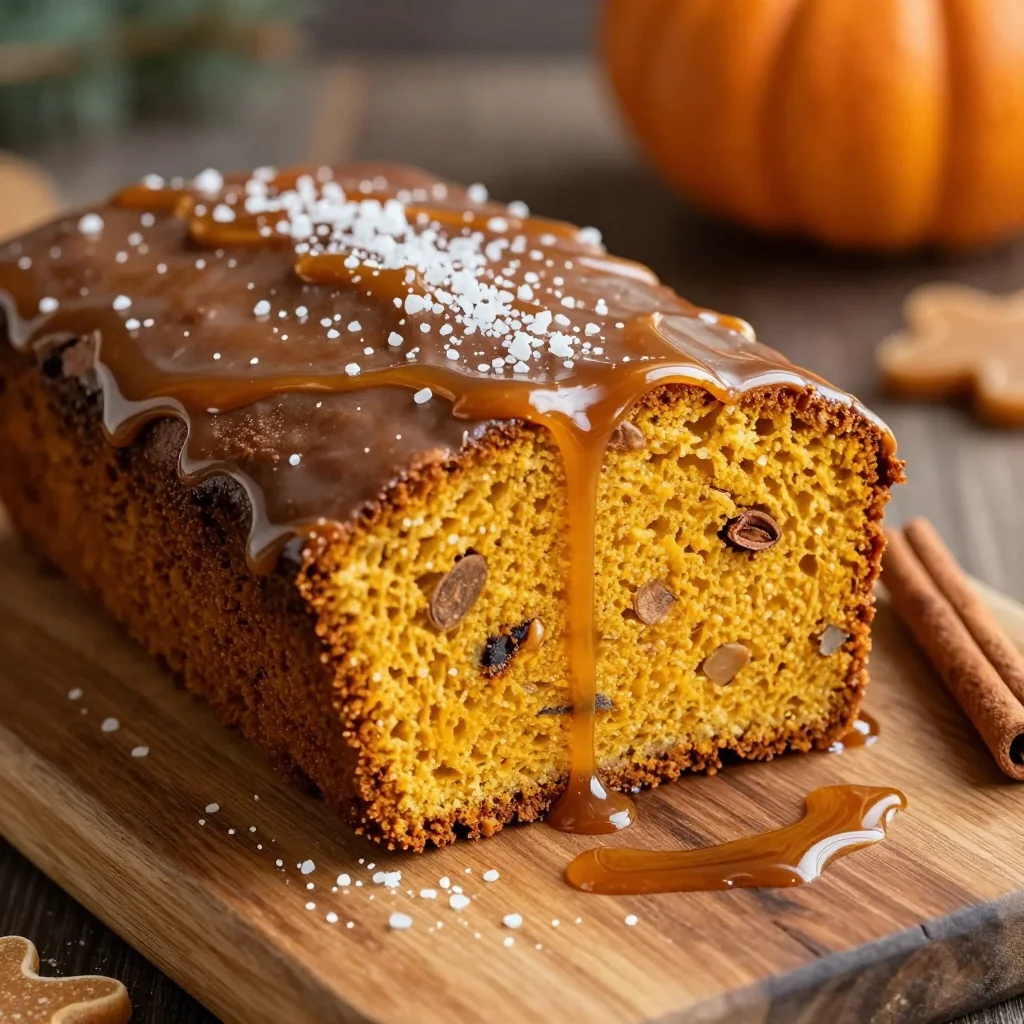 classic pumpkin gingerbread loaf with molasses glaze for holidays