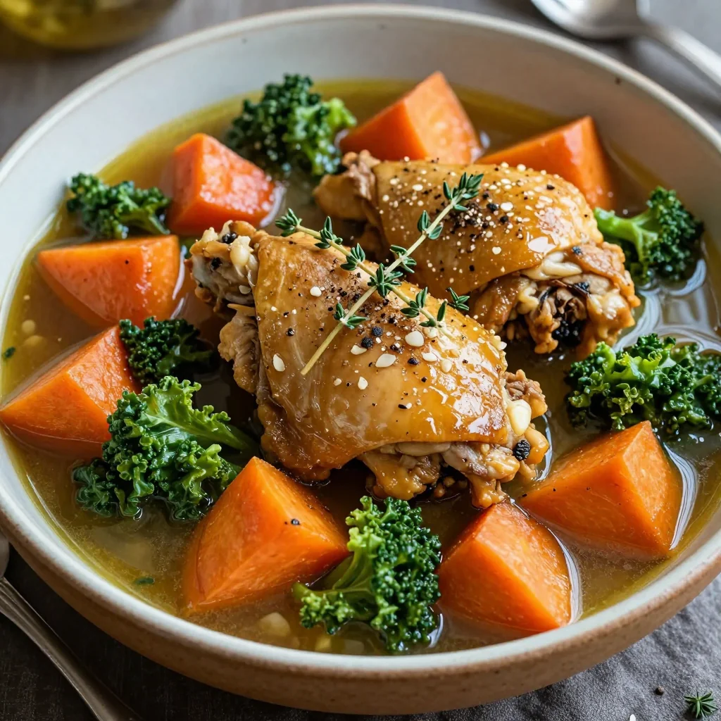 comforting slow cooker chicken and winter vegetable stew with garlic