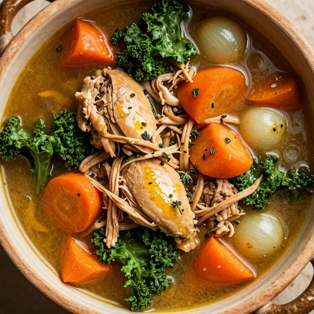 comforting slow cooker chicken and winter vegetable stew with garlic