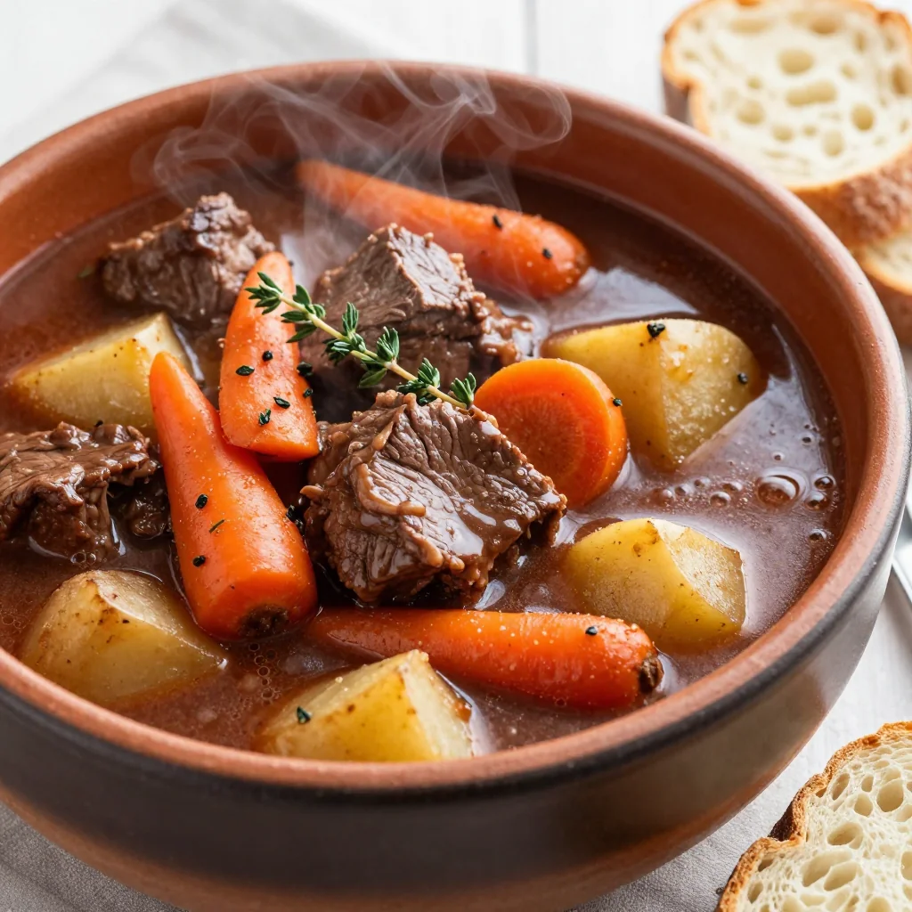 cozy beef stew with root vegetables and red wine for winter meals