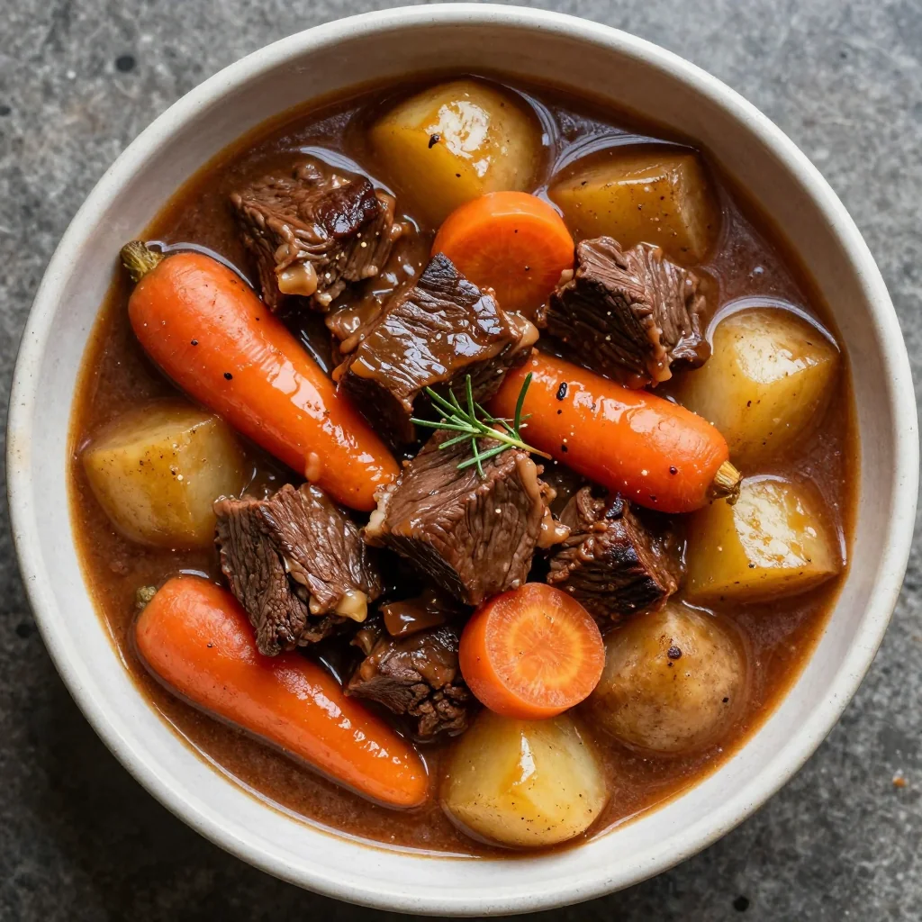 cozy beef stew with root vegetables and red wine for winter meals