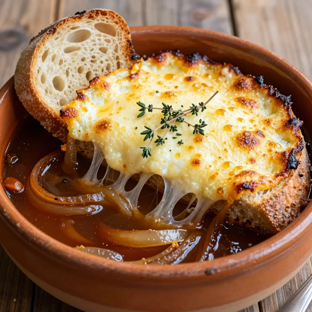 Cozy French Onion Soup With A Cheesy Bread Top