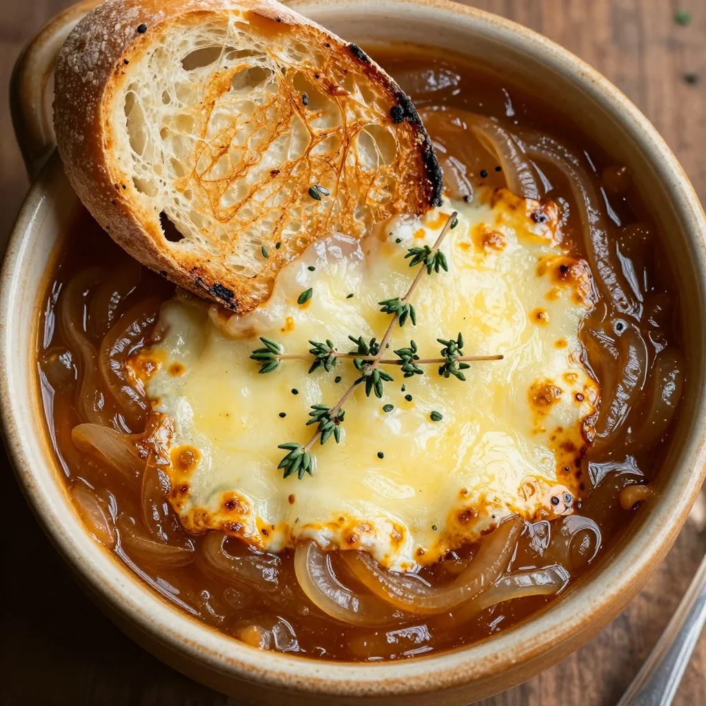 Cozy French Onion Soup With A Cheesy Bread Top
