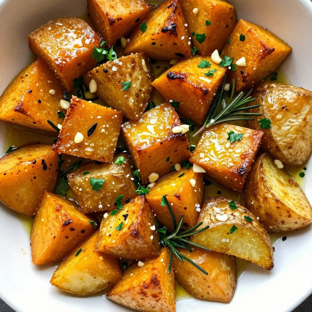 cozy garlic roasted winter squash and potato medley