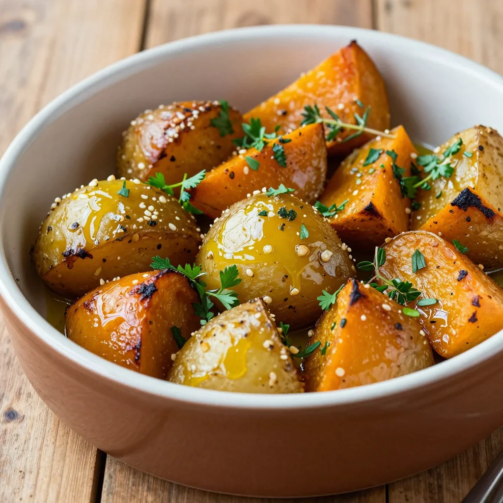cozy garlic roasted winter squash and potato medley