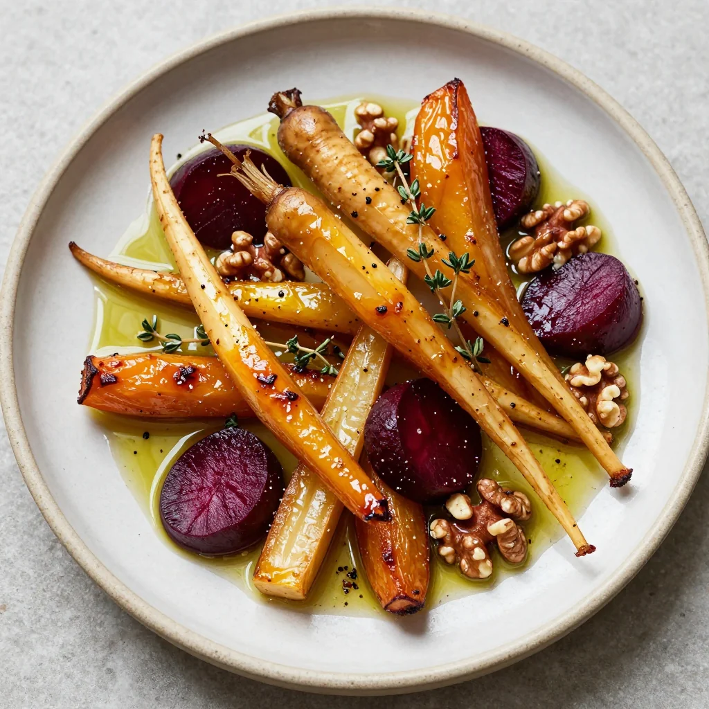 cozy roasted root vegetable medley with parsnips and beets for dinner