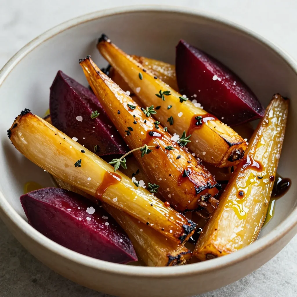 cozy roasted root vegetable medley with parsnips and beets for dinner