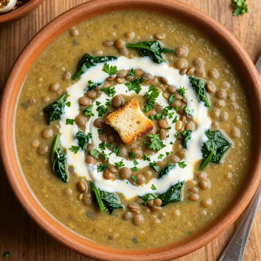creamy garlic and spinach lentil soup for warm january family meals