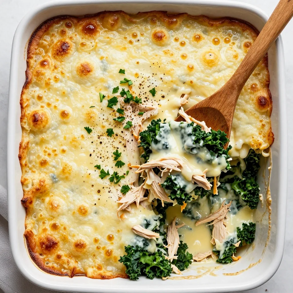 creamy garlic chicken and kale casserole for healthy winter family suppers