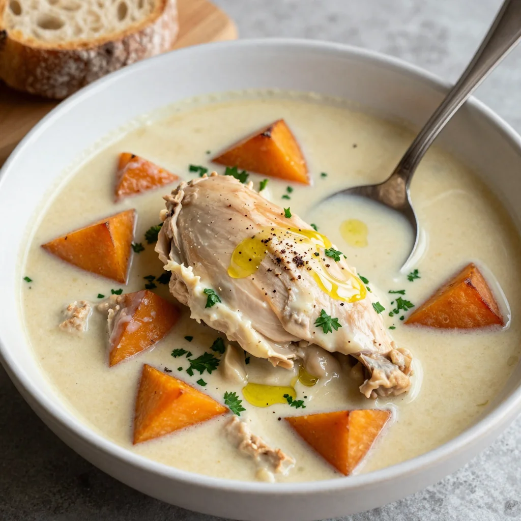 creamy garlic chicken and sweet potato stew for cold winter nights