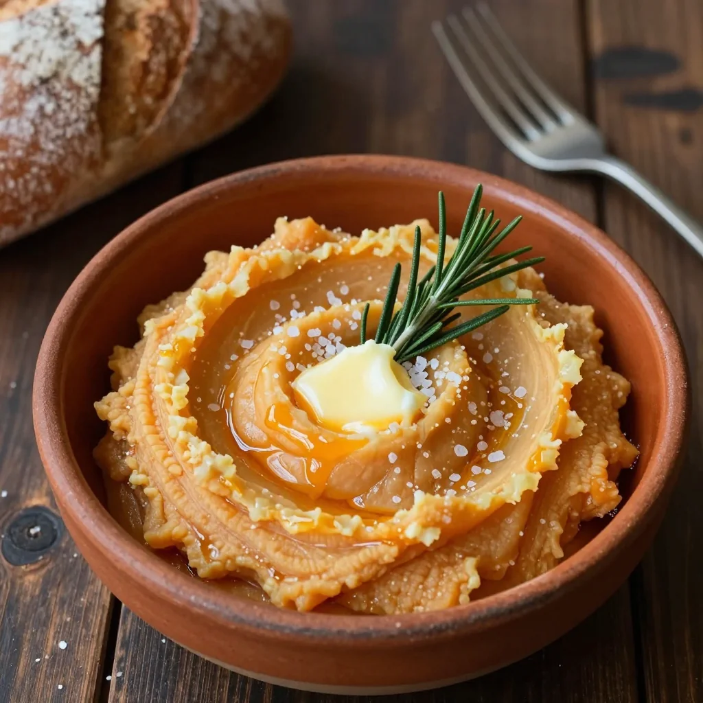 creamy garlic mashed sweet potatoes with rosemary for cold nights
